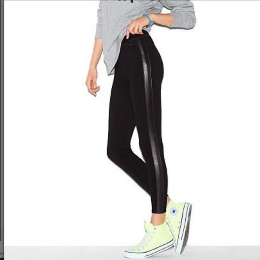 Victoria's Secret PINK Black Faux Leather Striped Sides Pants M